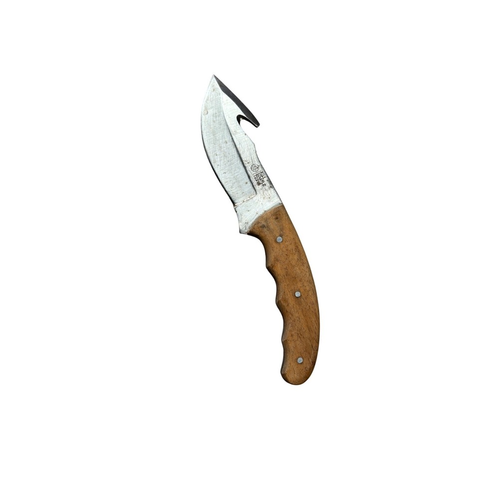 Rill Simple Tools Fixed Blade Hunting Knife with Gut Hook and Wood Handle 8.5in